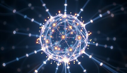 Glowing Network Sphere Digital Nodes Connections Abstract Design