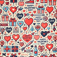 Valentine's Day Seamless Pattern with Hearts and Gifts