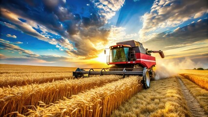 Obraz premium Harvesting Combine Sunny Field - Long Exposure Grain