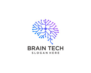 Line art technology brain logo
