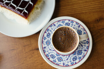 a cup of turkish coffee on table 