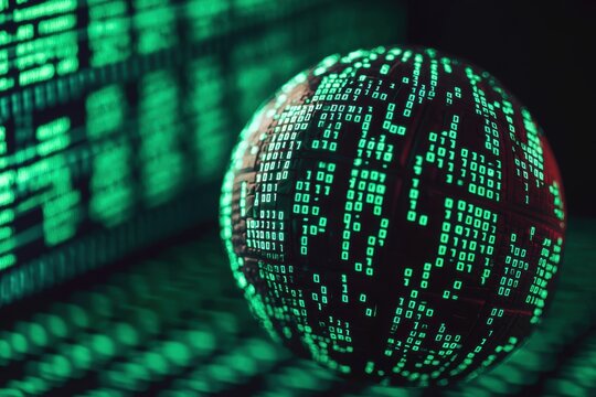 Digital Globe with Binary Code Displaying Data and Technology Theme