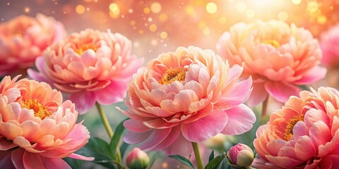 Fototapeta premium Long exposure reveals vibrant detail in a macro photograph of holiday coral peonies, a vibrant bloom.