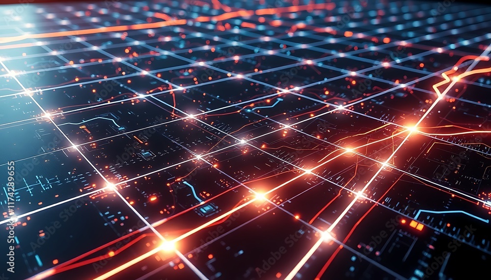 Poster glowing network grid digital circuit board abstract design