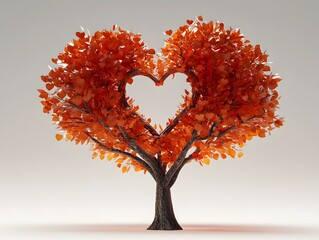 A Vibrant Heart Shaped Tree with Autumn Foliage in Sweet Valentine Tones