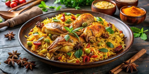 Indian Chicken Biryani Panoramic Photography, Delicious Aromatic, Restaurant Style