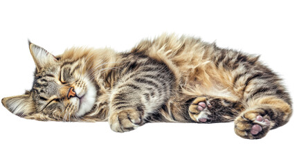 Sleeping cat with fluffy fur and relaxed posture