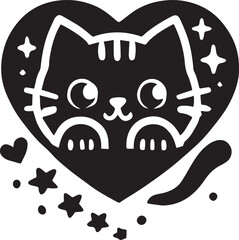 Cat and heart vector silhouette