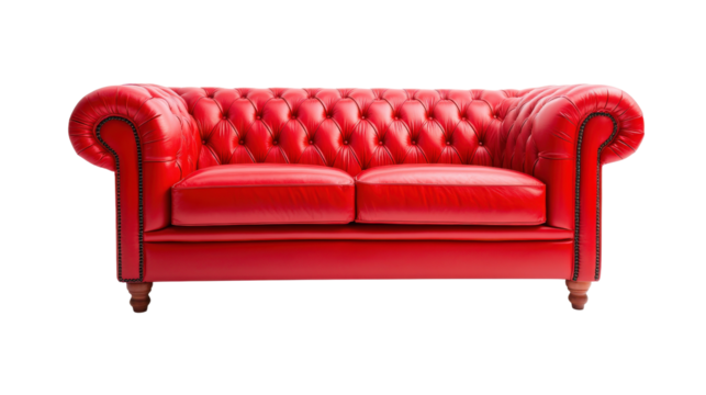 Red leather tufted sofa with elegant design and comfort
