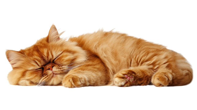 Sleeping orange cat with fluffy fur and peaceful expression