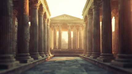 Fototapeta premium Ancient Temple at Sunrise: A Majestic Scene of Classical Architecture