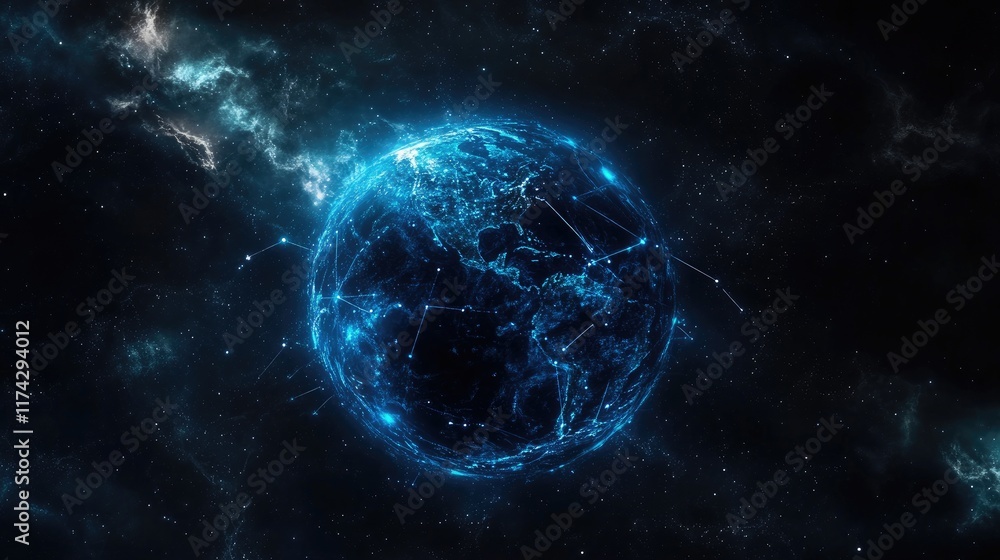Poster digital representation of earth with a network connection theme