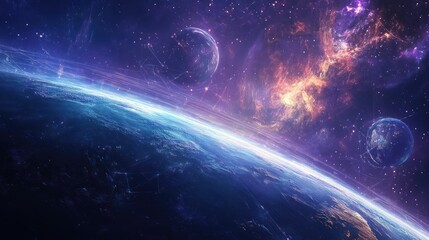 Obraz premium Stunning Cosmic Scene with Colorful Nebula and Planetary Bodies