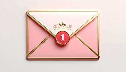 Pink A pastel pink envelope with a gold lining along the edges, featuring a red notification badge with a1