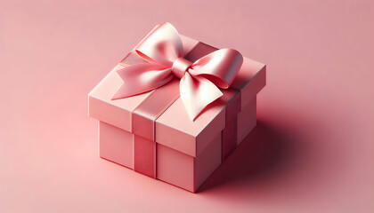 Obraz premium Pink A square pink gift box with a satin ribbon bow on the lid, the lid floating slightly above the box a3