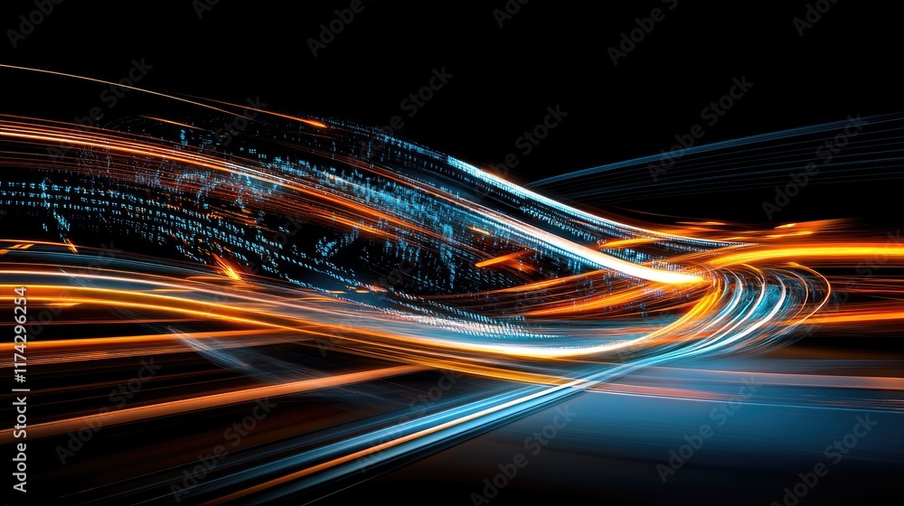 Poster dynamic light trails creating abstract motion effects at night