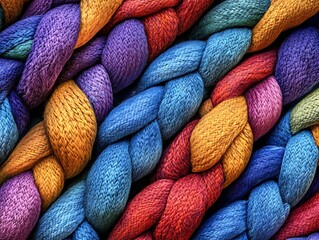 Vividly Colored Twisted Ropes Displayed in a Spectrum of Bright Hues, Perfect for Textile, Craft, and Artistic Design Inspiration