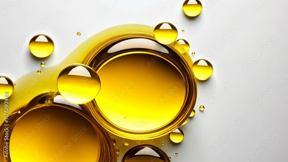 Poster golden oil droplets reflecting light on a smooth surface create a beautiful texture and pattern