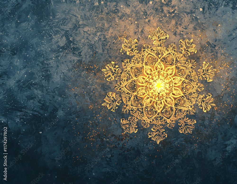 Poster Golden Snowflake Mandala