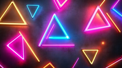 Neon Triangle Lights Illuminate Dark Background