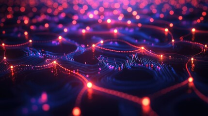 Abstract digital landscape with glowing nodes and flowing lines