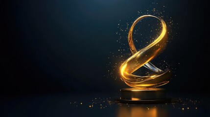 Fototapeta premium Elegant golden sculpture with glowing particles on dark background