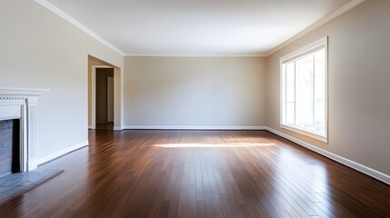 Fototapeta premium An empty living room with a white wall serves as a backdrop in