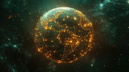 Obraz premium Glowing Earth in Space with Network Connections and Stars