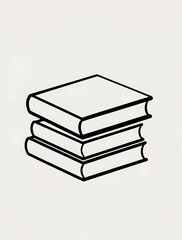 Minimalist illustration of stacked books emphasizing knowledge, education, reading, and literature, highlighting simplicity and elegance in black-and-white art suitable for learning and academic theme
