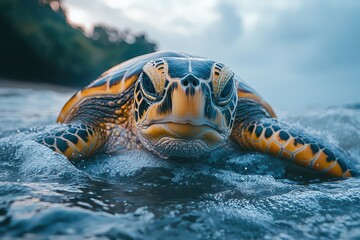 Obraz premium Marine Biologist Tagging Sea Turtle in Serene Ocean Setting