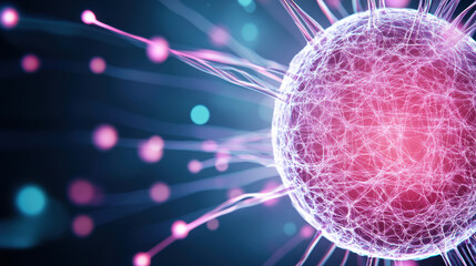 vibrant, futuristic depiction of human DNA strand with glowing connections, showcasing intricate details and dynamic background