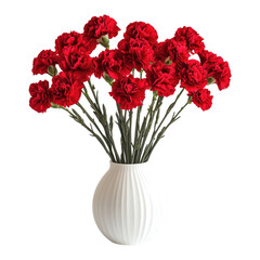 Obraz premium Red carnation bouquet in a white ceramic vase isolated on white or transparent PNG