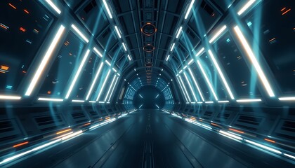 Futuristic Neon Tunnel Corridor Bright Lights Sci Fi Design