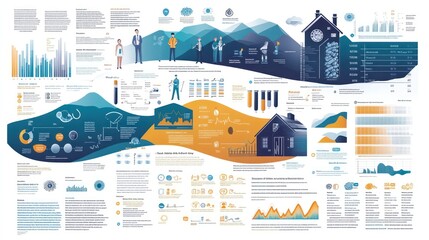 An infographic depicting data and statistics on home ownership, real estate, and the housing market.
