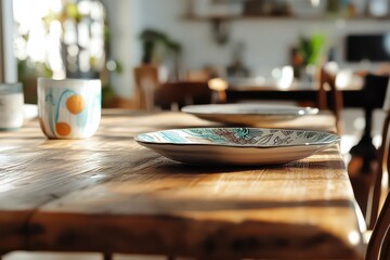 Rustic Wooden Dining Area Close-Up Shot