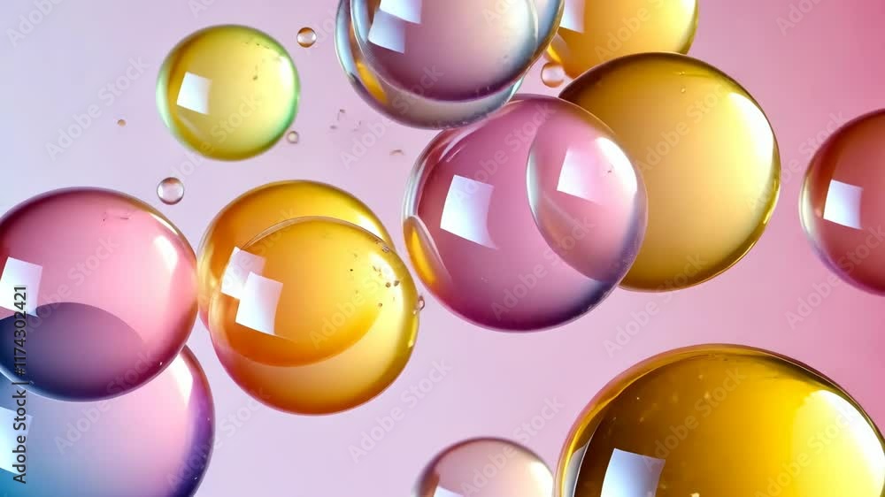 Poster colorful bubbles floating against a soft gradient background create a captivating visual display