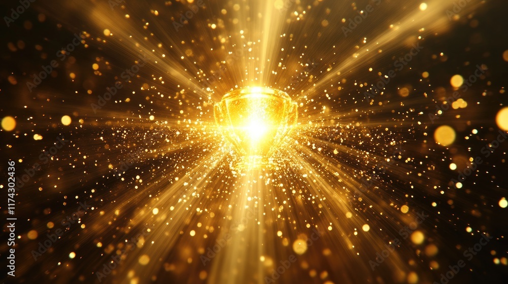 Poster glowing light burst with sparkles and golden sparkling background