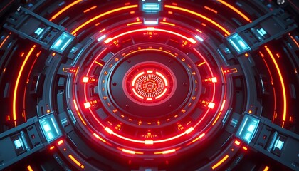 Futuristic Red Neon Circular Technology Interface Design