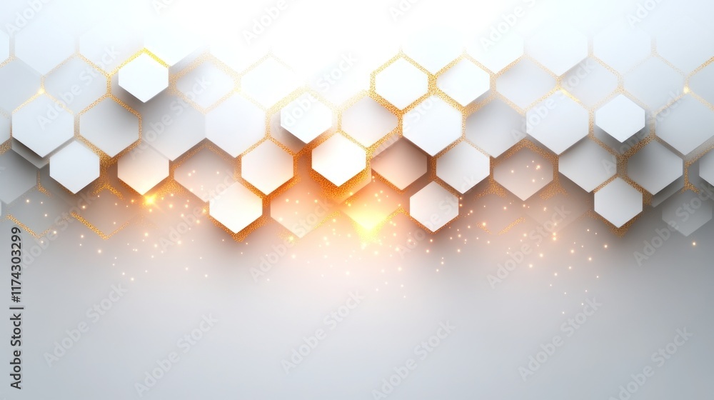 Poster white and gold hexagonal abstract background. ideal for luxury product presentations or tech-related