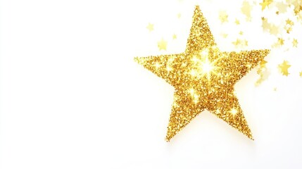 A large glittery gold star on a white background with smaller gold stars scattered around. Perfect for festive social media posts or holiday greetings.