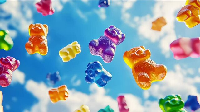 Colorful jelly gummy bear Falling from the Sky
