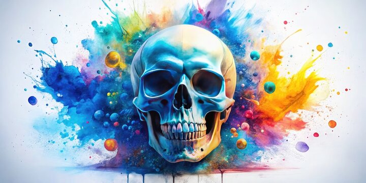 Stylish blue skull scatter plot art print; modern, abstract watercolor design.