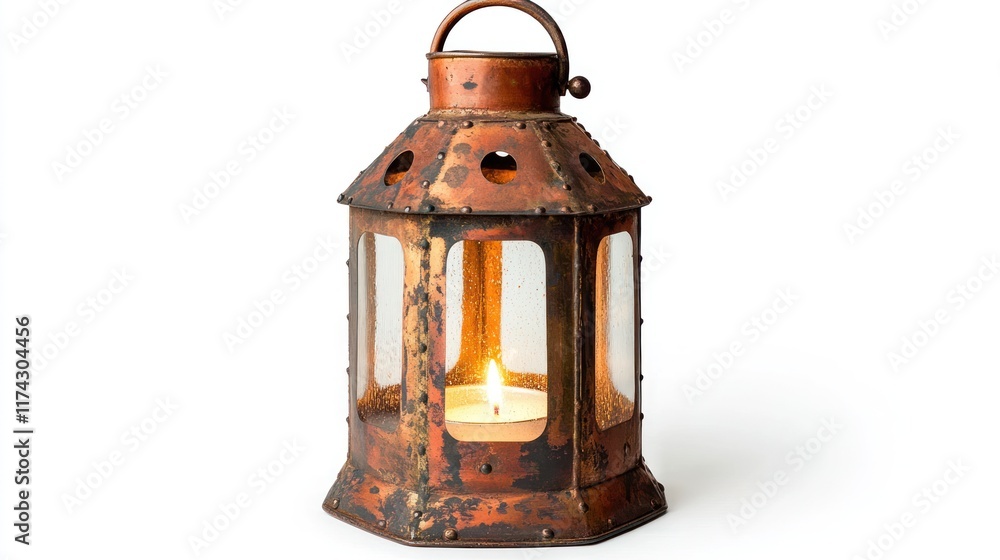 Aufkleber rustic copper lantern with a lit candle inside. ideal for creating a warm and inviting ambiance in a