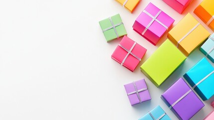 Obraz premium Rainbow-colored gift boxes on white background 