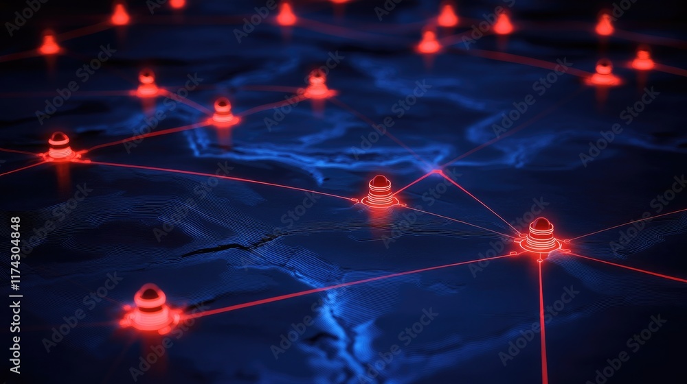 Poster abstract network connections with bright red nodes and lines