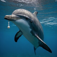 Naklejka premium A dolphin balancing a pearl on its nose.
