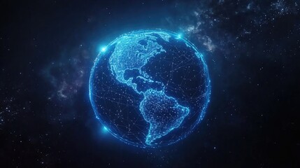 Obraz premium Digital Global Network Visualization with Bright Connected Nodes