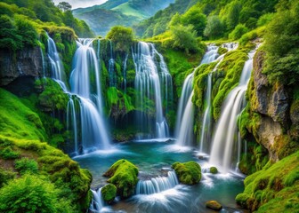 Majestic Waterfall Mountain Scenery, Breathtaking Nature Photography