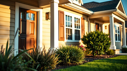 Exterior View of a Suburban House with Landscaping