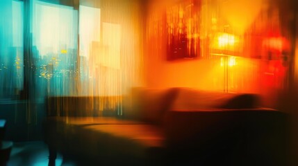 Naklejka premium Urban Night Lights: Abstract Cityscape Interior